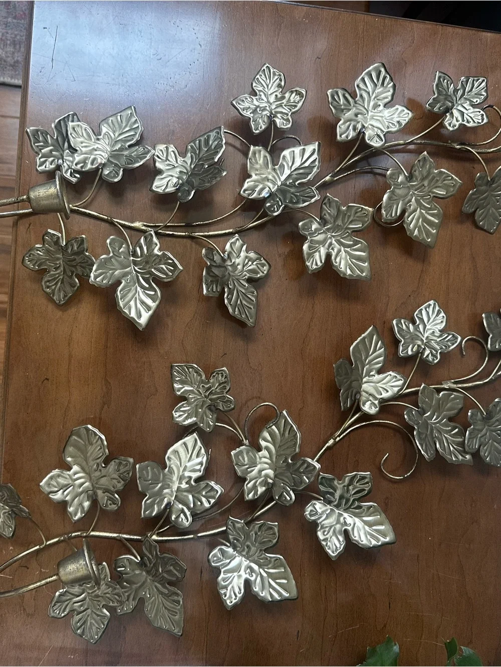 Vintage Set Gold-toned Leaf Candle Sconces.